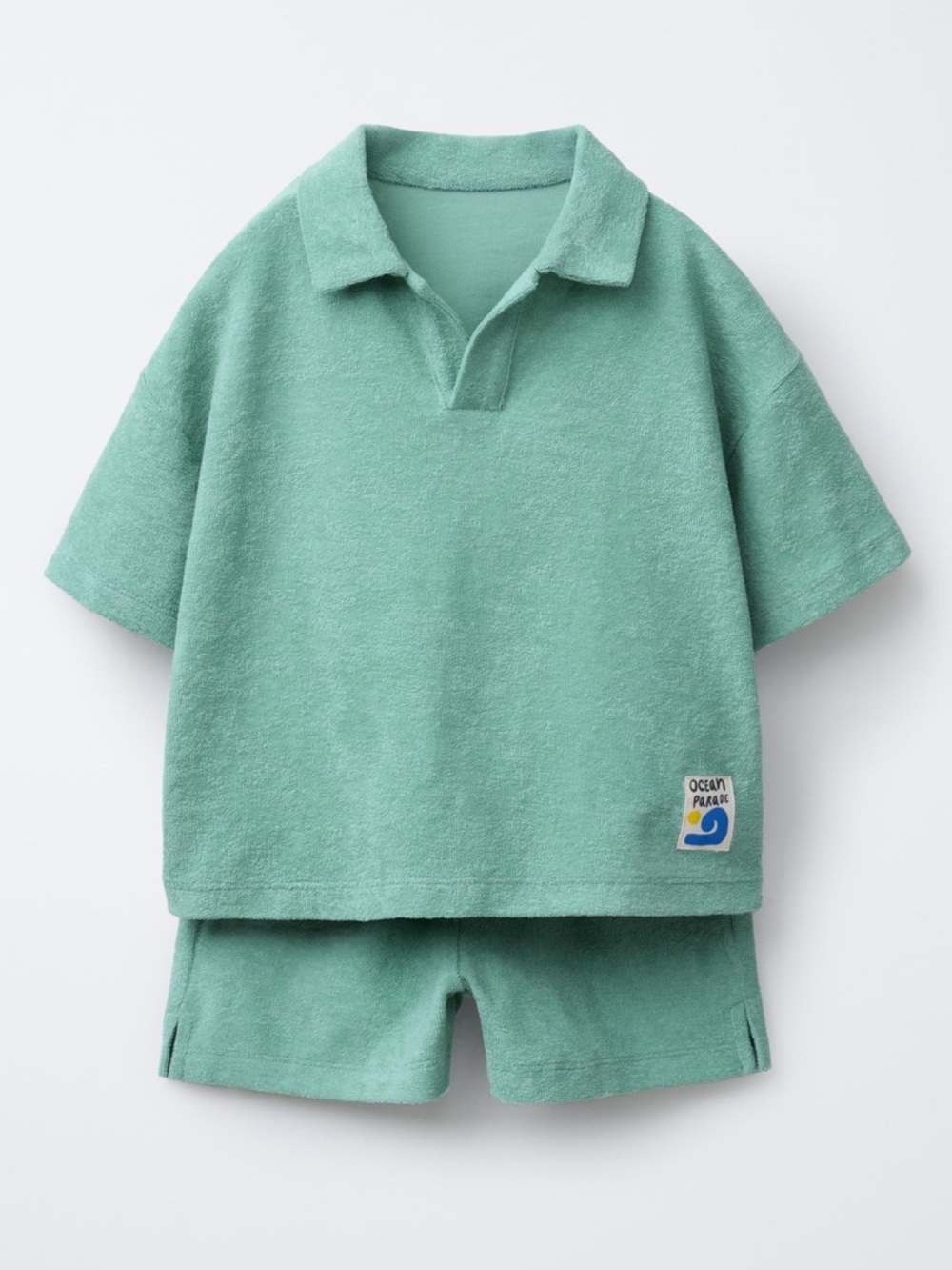 Zara Sea Green Terry Cloth Polo and Shorts Set size 5